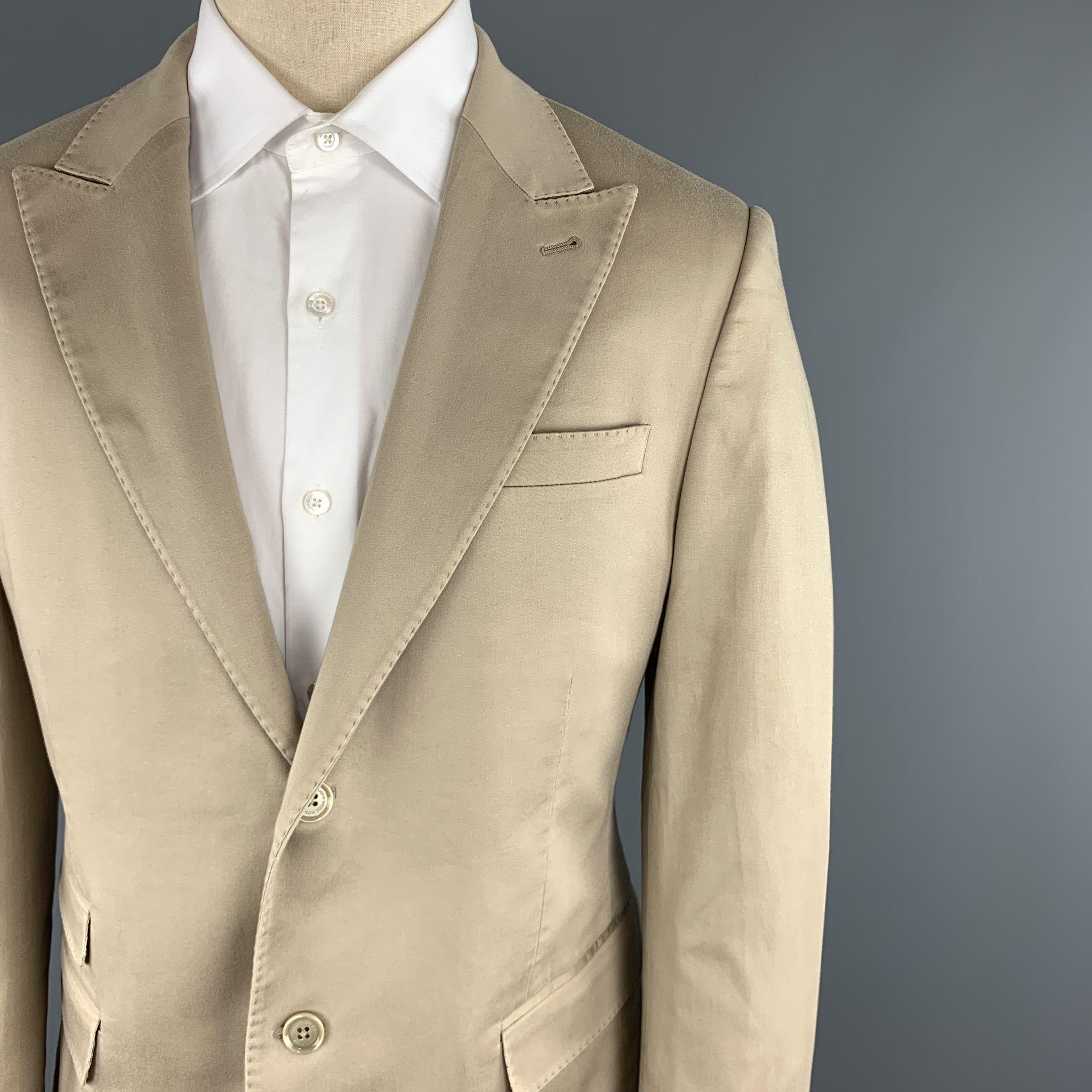Beige DANIELE ALESSANDRINI Khaki Cotton / Elastane 36 x 36 Peak Lapel Suit