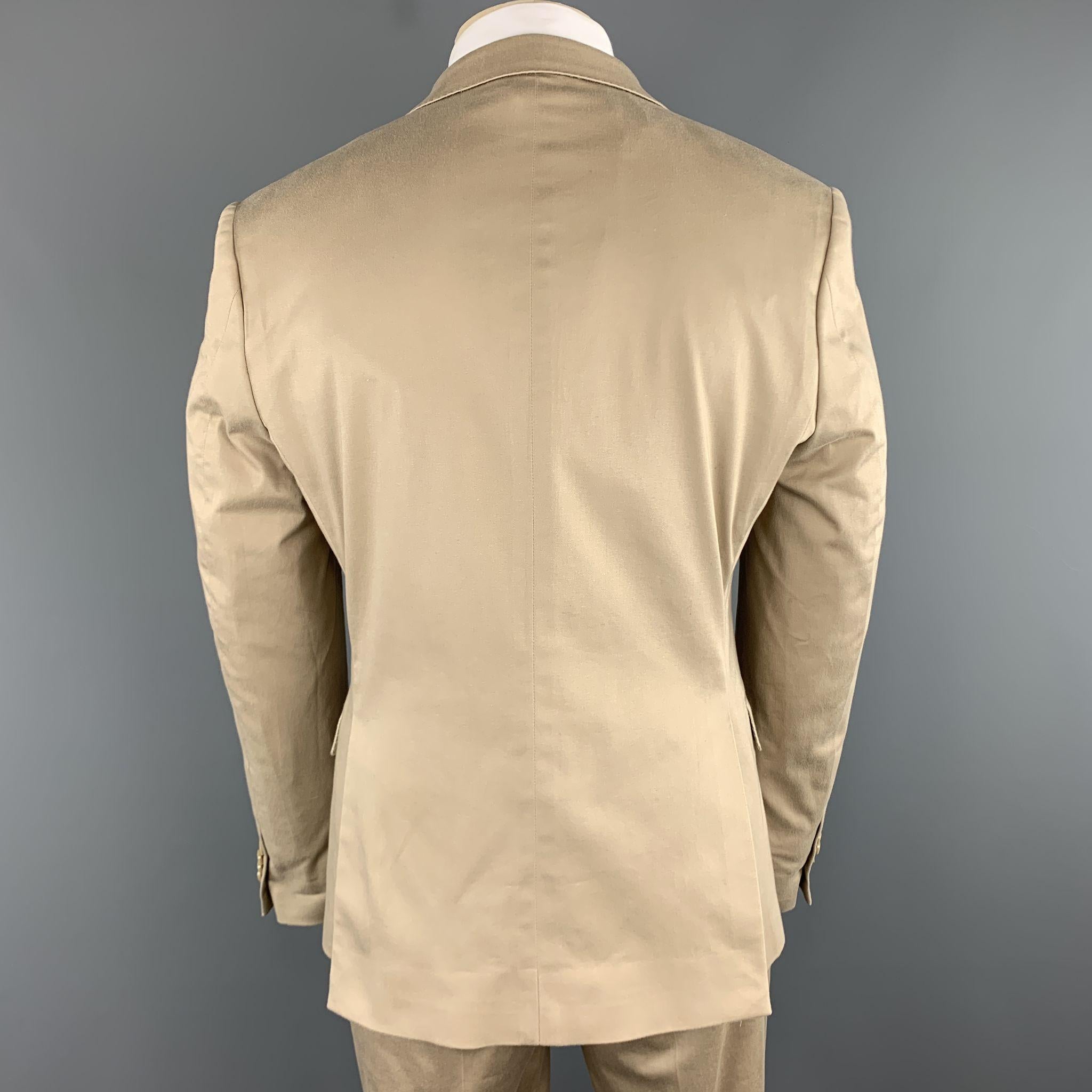 Men's DANIELE ALESSANDRINI Khaki Cotton / Elastane 36 x 36 Peak Lapel Suit