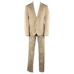 DANIELE ALESSANDRINI Khaki Cotton / Elastane 36 x 36 Peak Lapel Suit