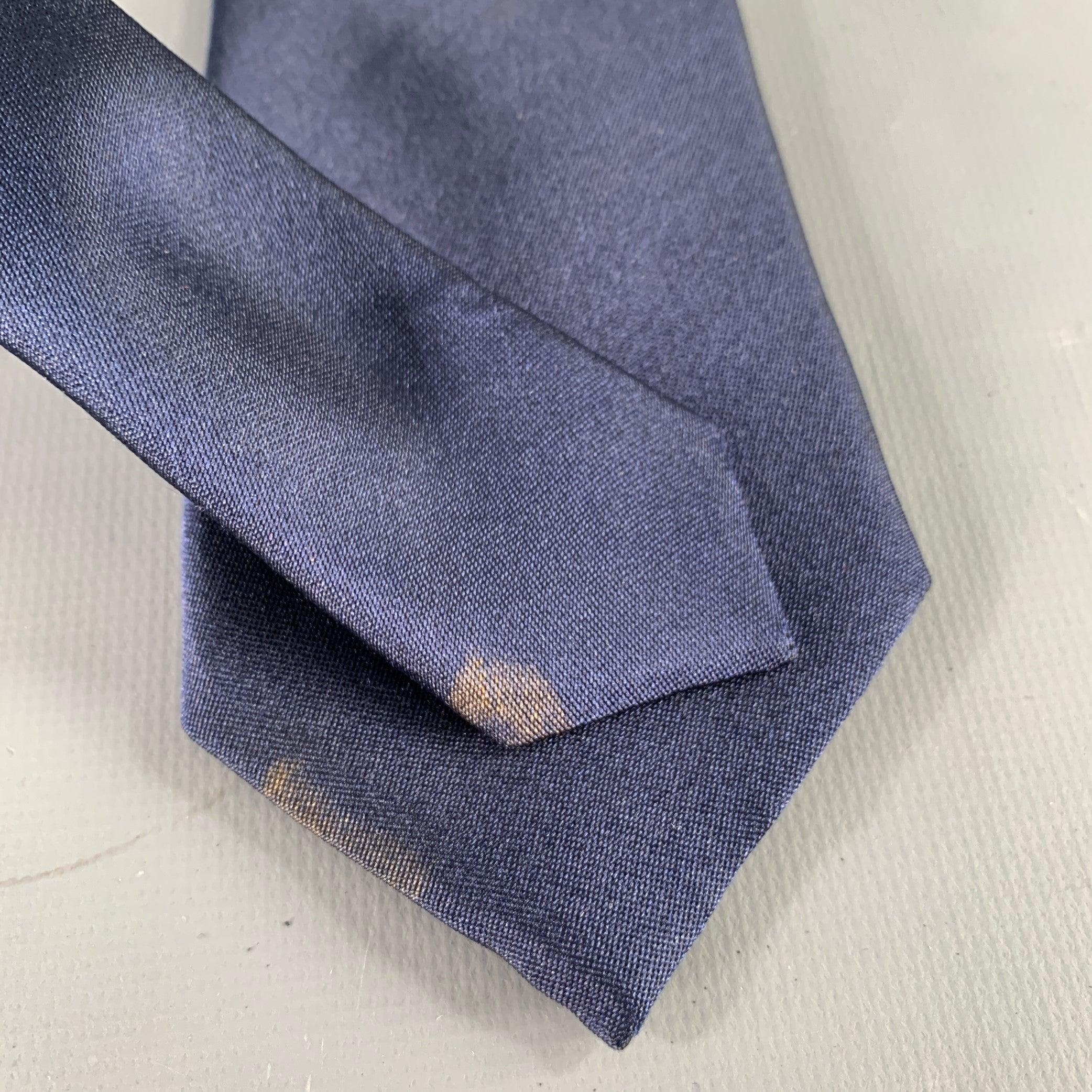 DANIELE ALESSANDRINI Navy Satin Silk Tie In Good Condition In San Francisco, CA