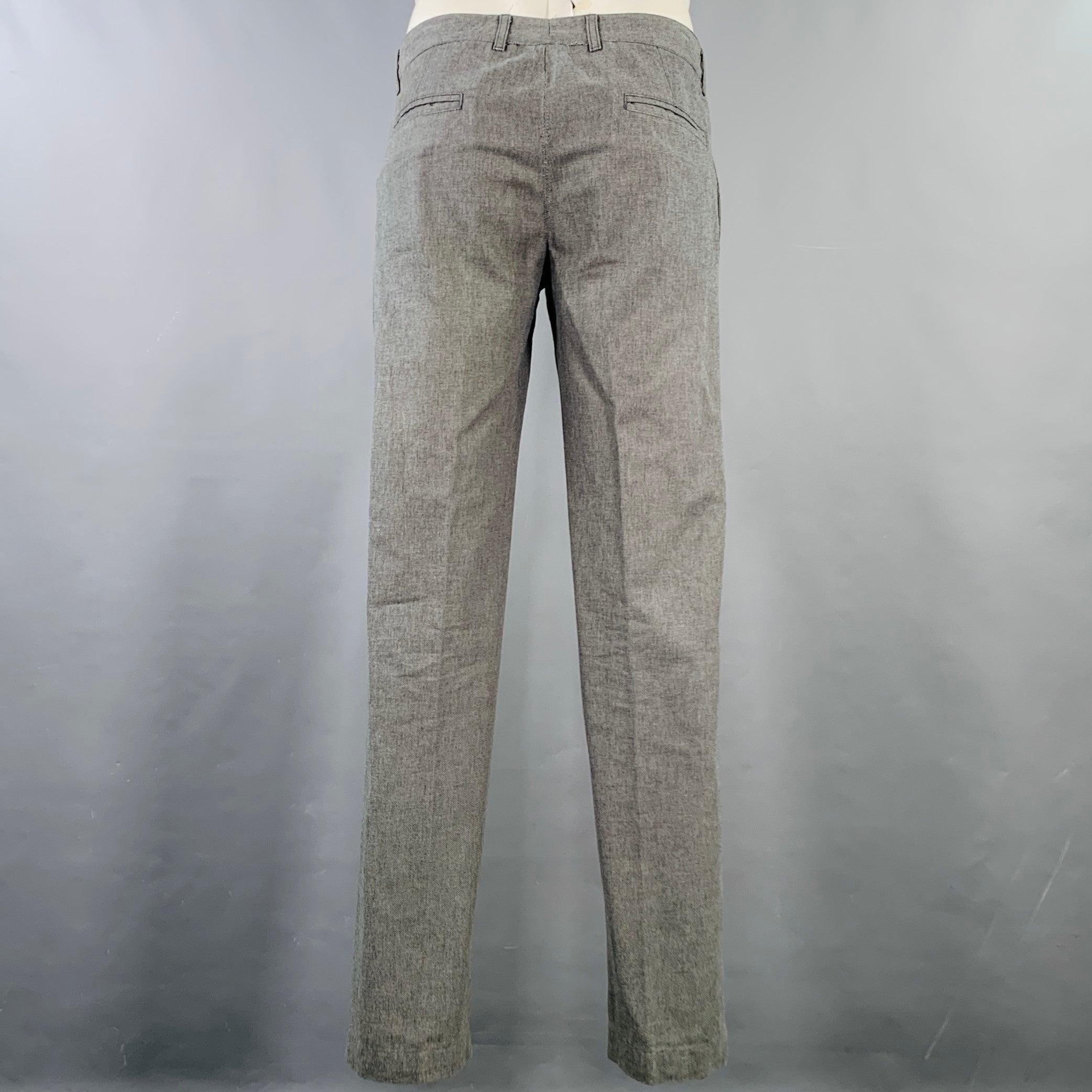 Gray DANIELE ALESSANDRINI Size 34 Grey Twill Cotton Flat Front Dress Pants For Sale