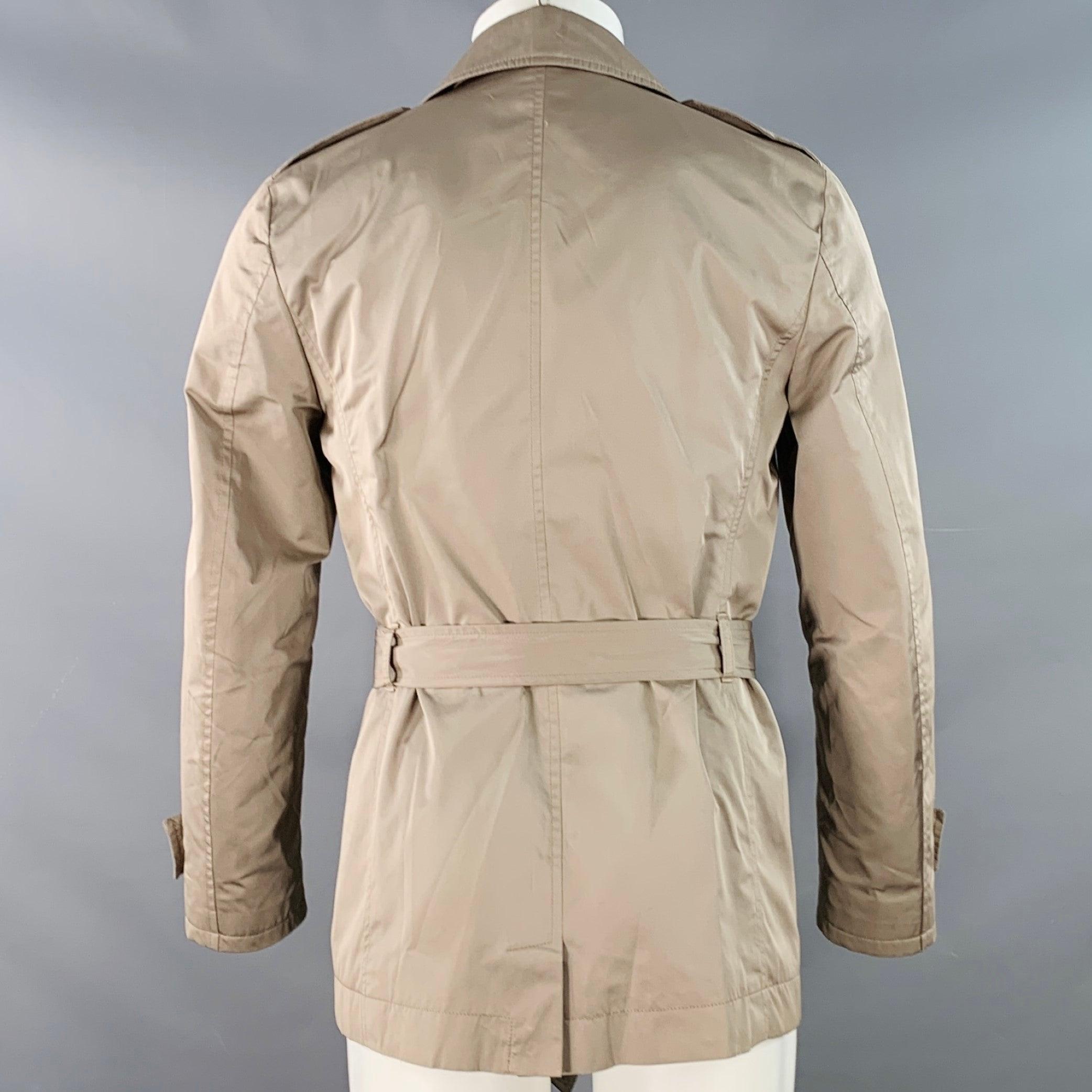DANIELE ALESSANDRINI Size 38 Khaki Satin Double Breasted Belted Jacket In Good Condition For Sale In San Francisco, CA