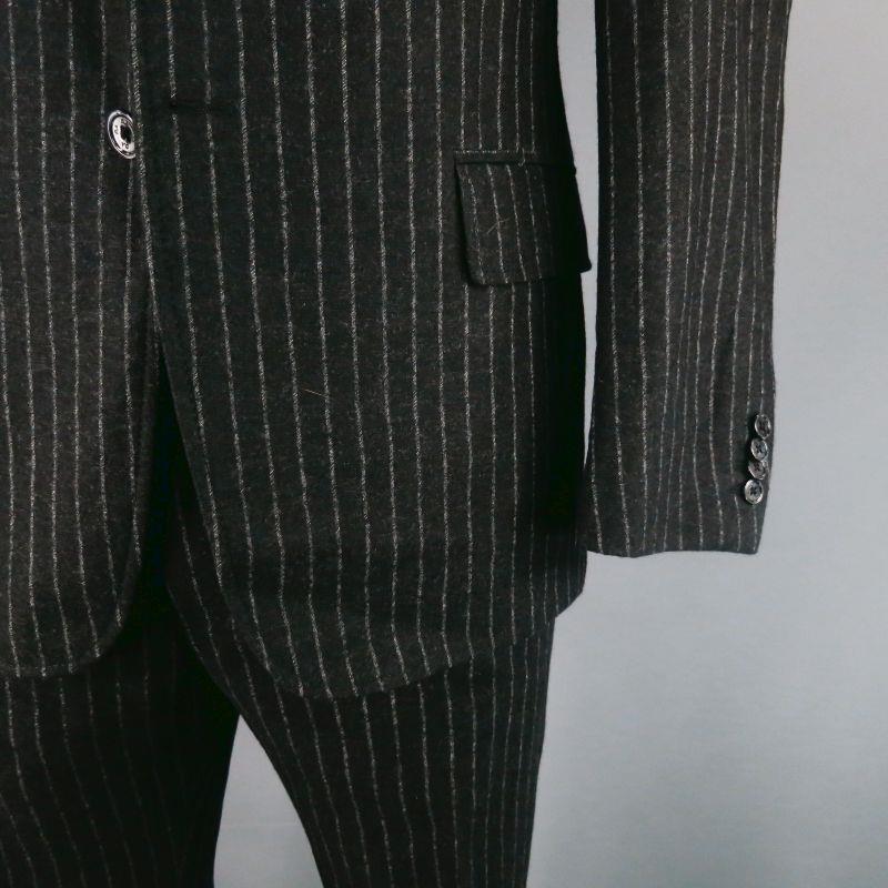 DANIELE ALESSANDRINI Size 44 Short Charcoal Chalkstripe Wool Notch Lapel Suit In Good Condition For Sale In San Francisco, CA