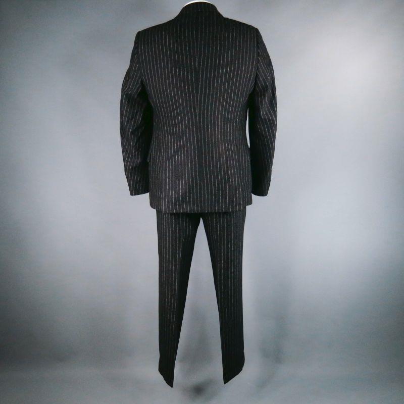 DANIELE ALESSANDRINI Size 44 Short Charcoal Chalkstripe Wool Notch Lapel Suit For Sale 1