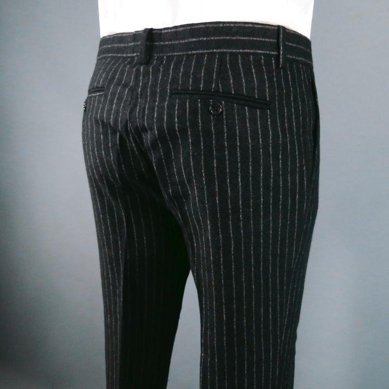 DANIELE ALESSANDRINI Size 44 Short Charcoal Chalkstripe Wool Notch Lapel Suit For Sale 2