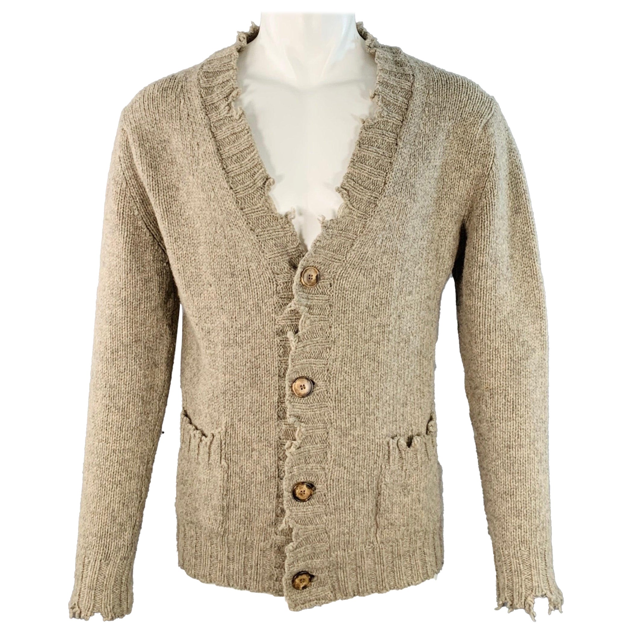DANIELE ALESSANDRINI Cardigan in maglia di lana grigio e invecchiato taglia M in vendita