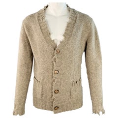 DANIELE ALESSANDRINI Taille M Cardigan en laine grise tricotée et usée