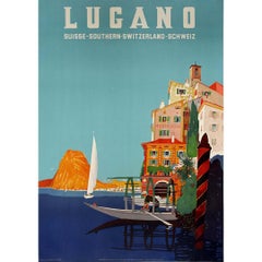 Affiche originale de 1952 par Daniele Buzzi, Lugano Suisse, Suisse du Sud