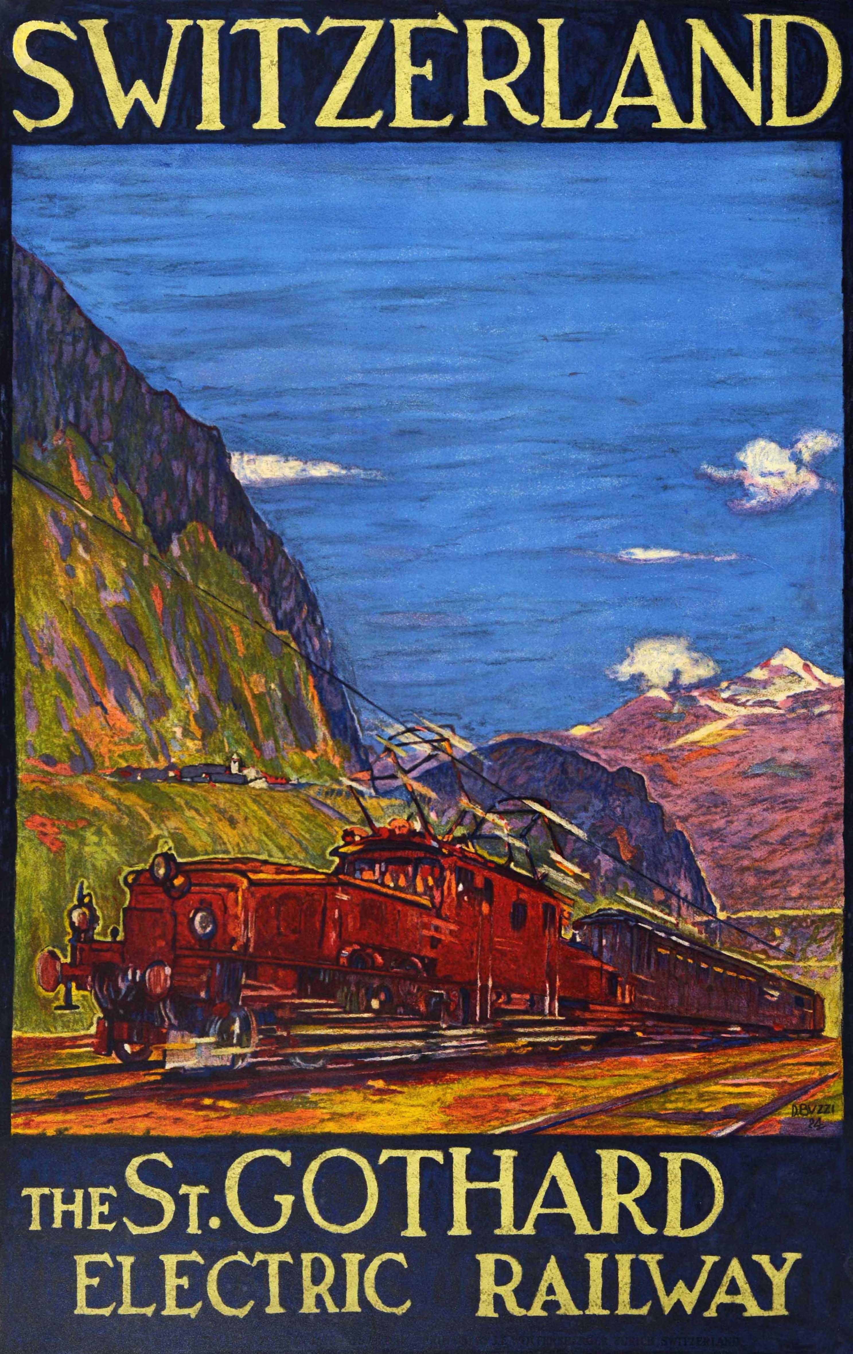 Daniele Buzzi Print - Original Vintage Travel Advertising Poster Switzerland St Gothard Railway Art
