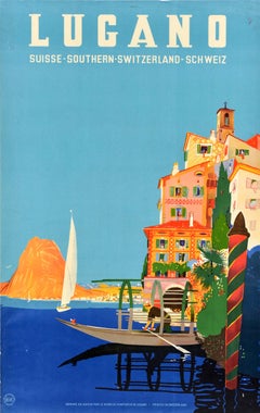 Original Vintage Travel Poster Lugano Southern Switzerland Suisse Schweiz Buzzi
