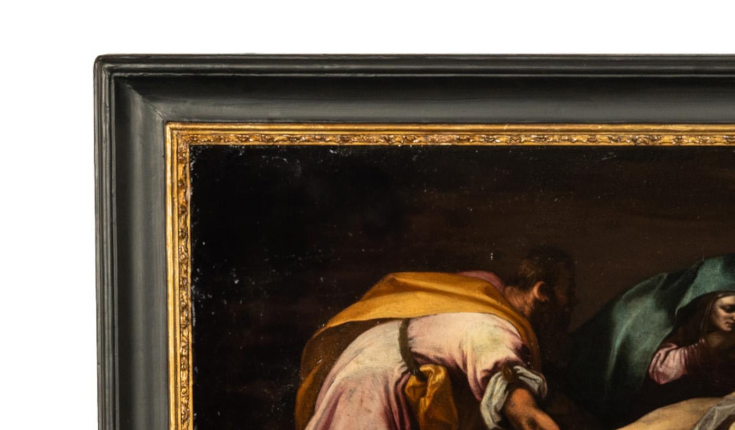Italian Early 17th Century Renaissance Baroque Oil Painting Entombment of Christ For Sale 9