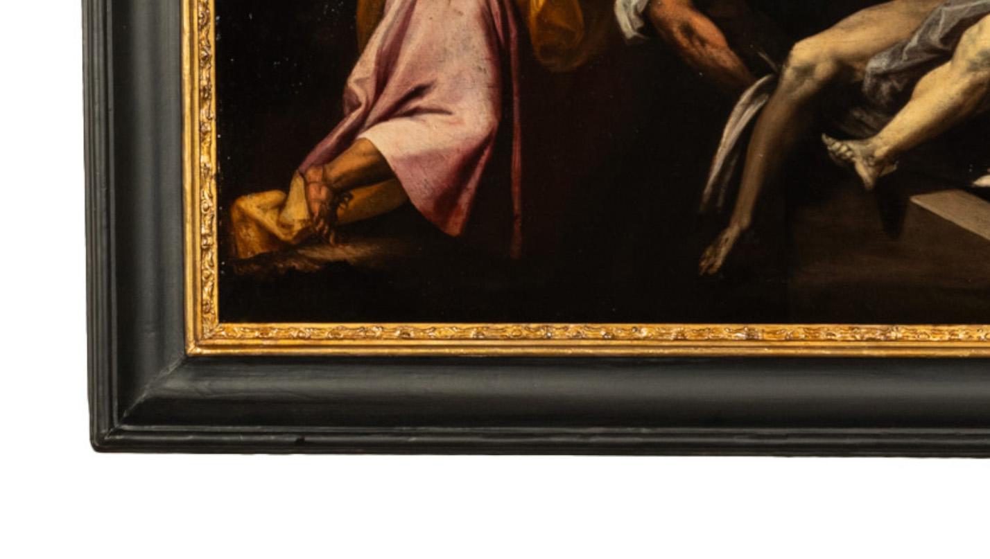 Italian Early 17th Century Renaissance Baroque Oil Painting Entombment of Christ For Sale 11