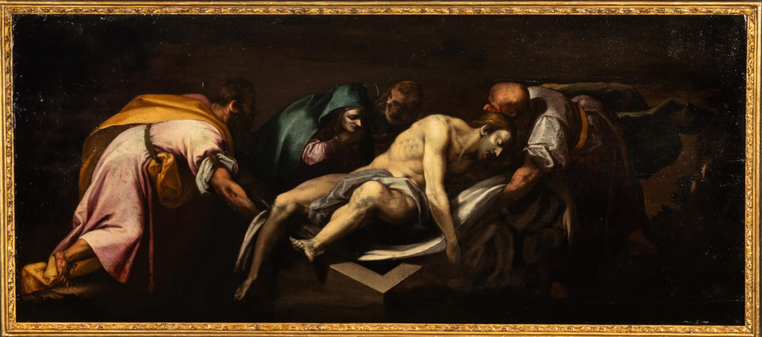 Italian Early 17th Century Renaissance Baroque Oil Painting Entombment of Christ For Sale 1