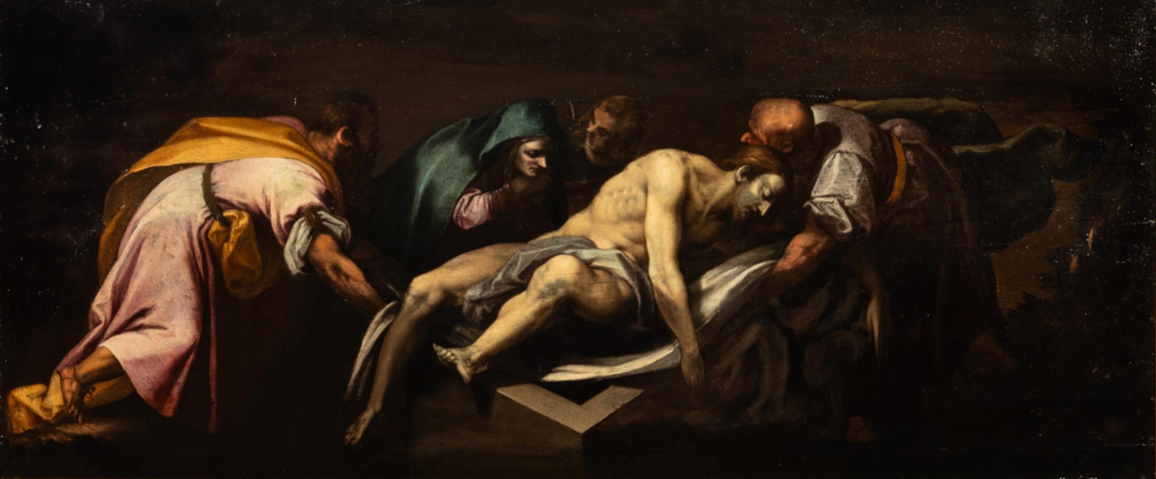 Italian Early 17th Century Renaissance Baroque Oil Painting Entombment of Christ For Sale 2