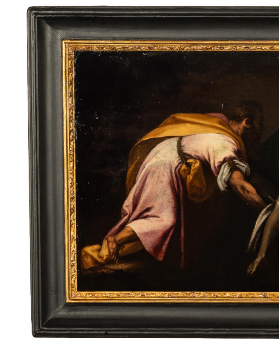 Italian Early 17th Century Renaissance Baroque Oil Painting Entombment of Christ For Sale 3