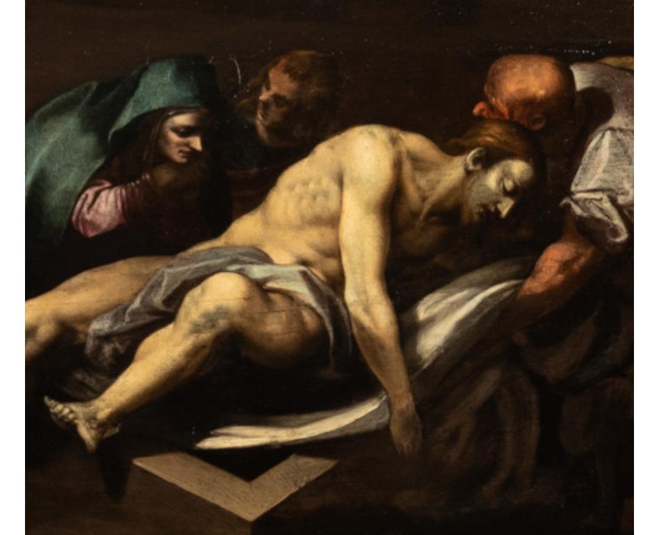 Italian Early 17th Century Renaissance Baroque Oil Painting Entombment of Christ For Sale 7