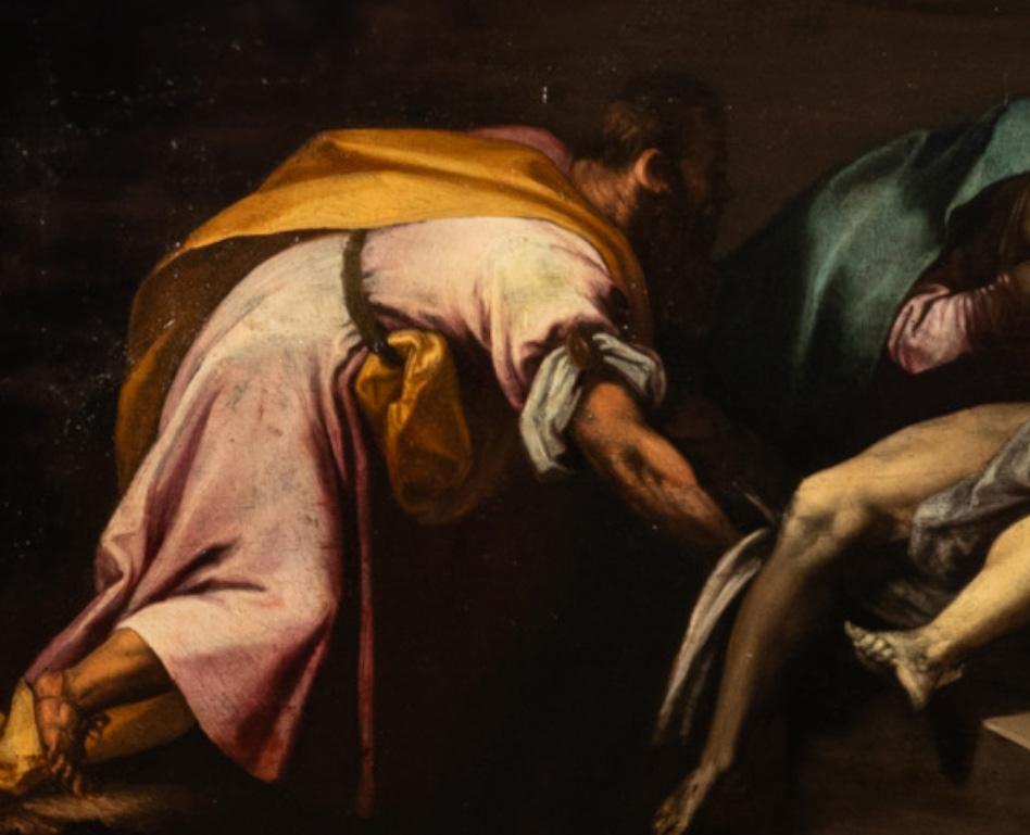 Italian Early 17th Century Renaissance Baroque Oil Painting Entombment of Christ For Sale 8