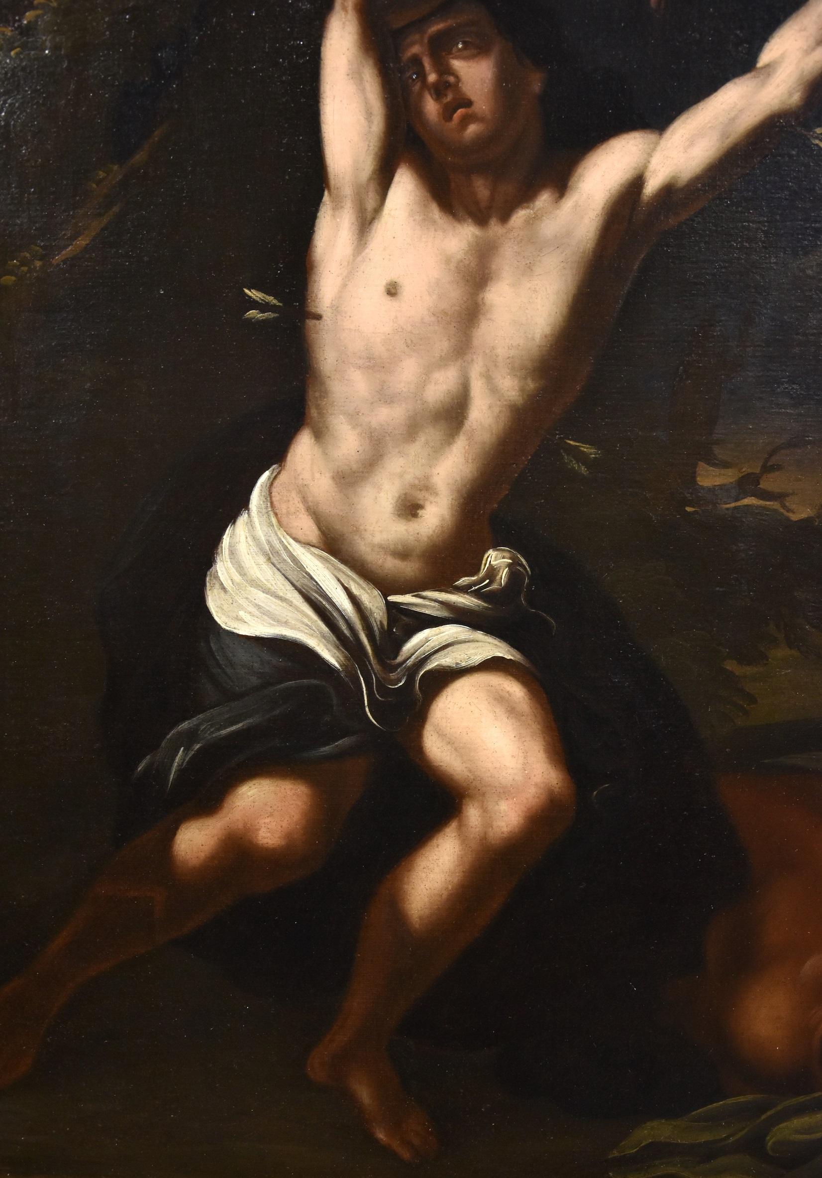 San Sebastian Crespi Paint Oil on canvas Old master 17th Century Michelangelo - Old Masters Painting by Daniele Crespi (Busto Arsizio, 1597-1600 - Milan 1630)