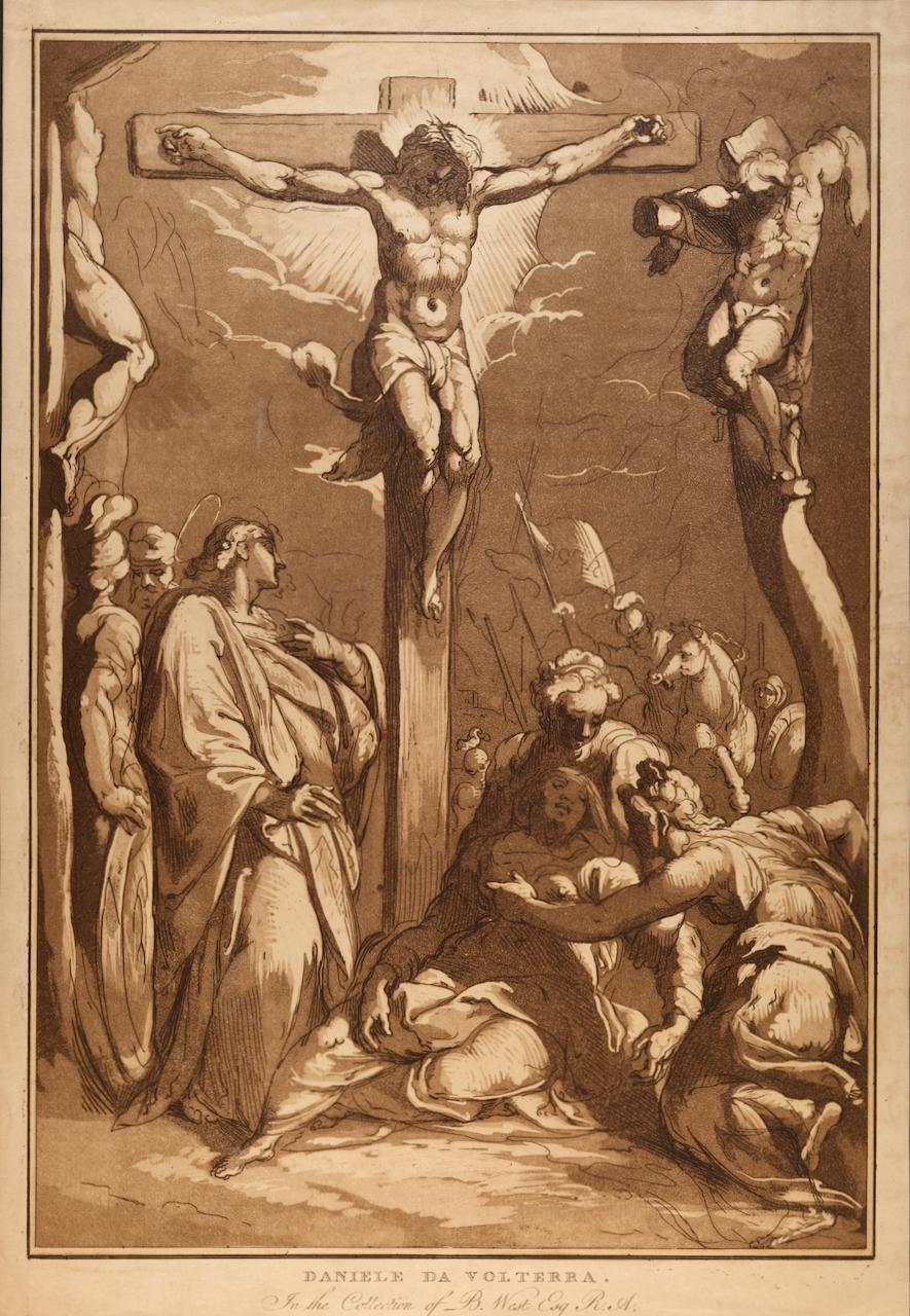 "Crucifixion" est une eau-forte et aquatinte, imprimée à l'encre brune par Conrad M&M. Metz d'après une peinture de Daniele da Volterra. Il a été publié à Londres en 1789 dans "Imitations Of Ancient And Modern Drawings Engraved And Published By C.