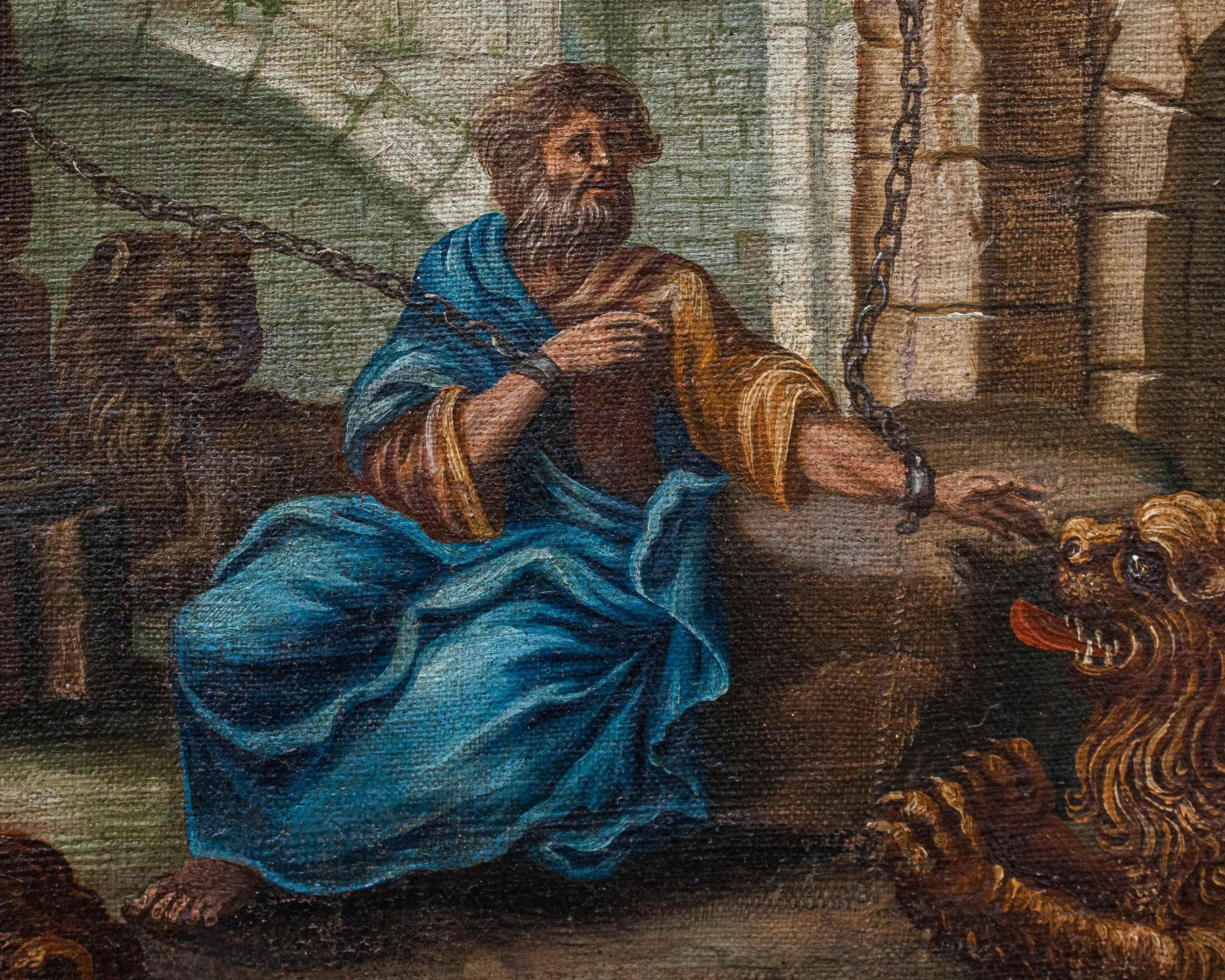 Daniel in the lions' den, Italian School, oil on canvas, 18th century For Sale 4