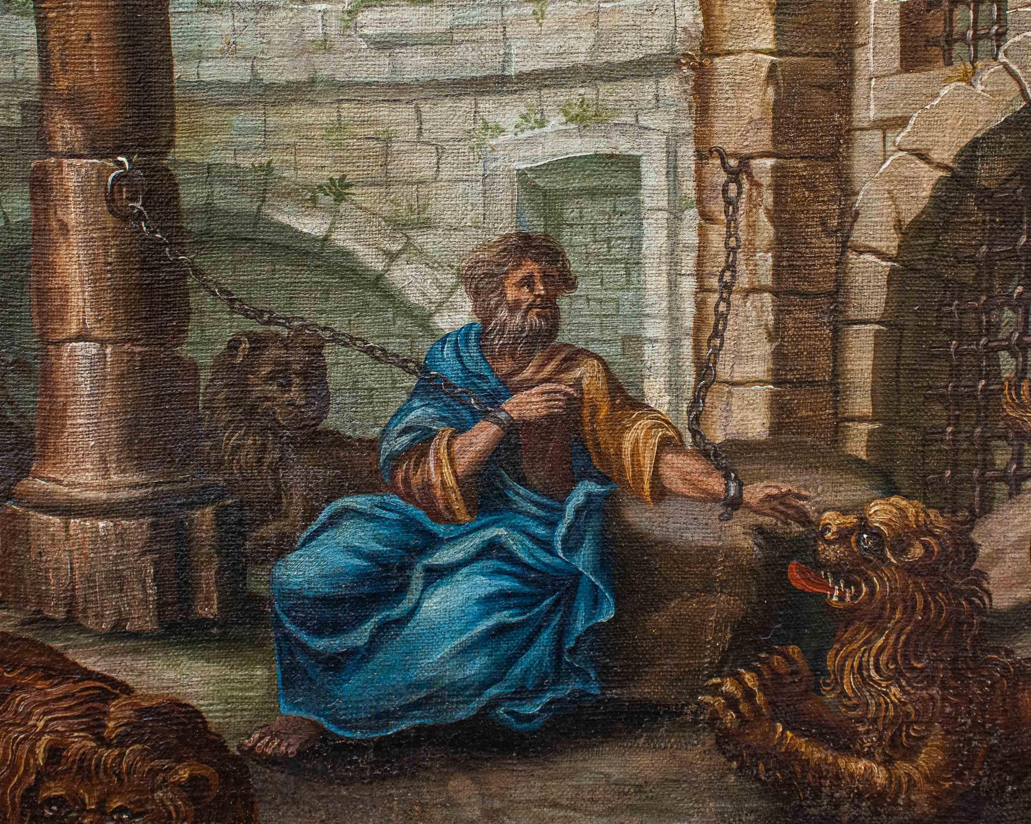 Daniel in the lions' den, Italian School, oil on canvas, 18th century For Sale 5