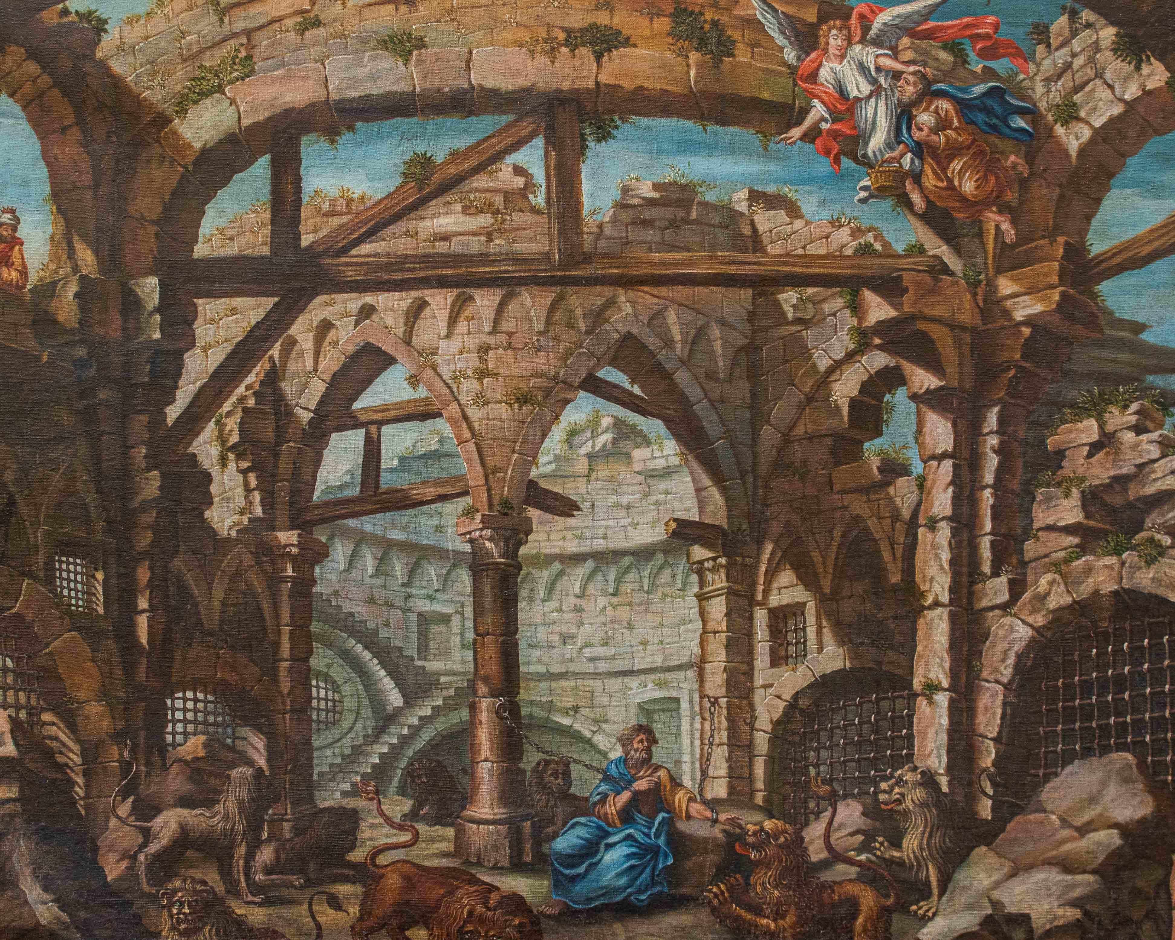 Daniel in the lions' den, Italian School, oil on canvas, 18th century For Sale 6