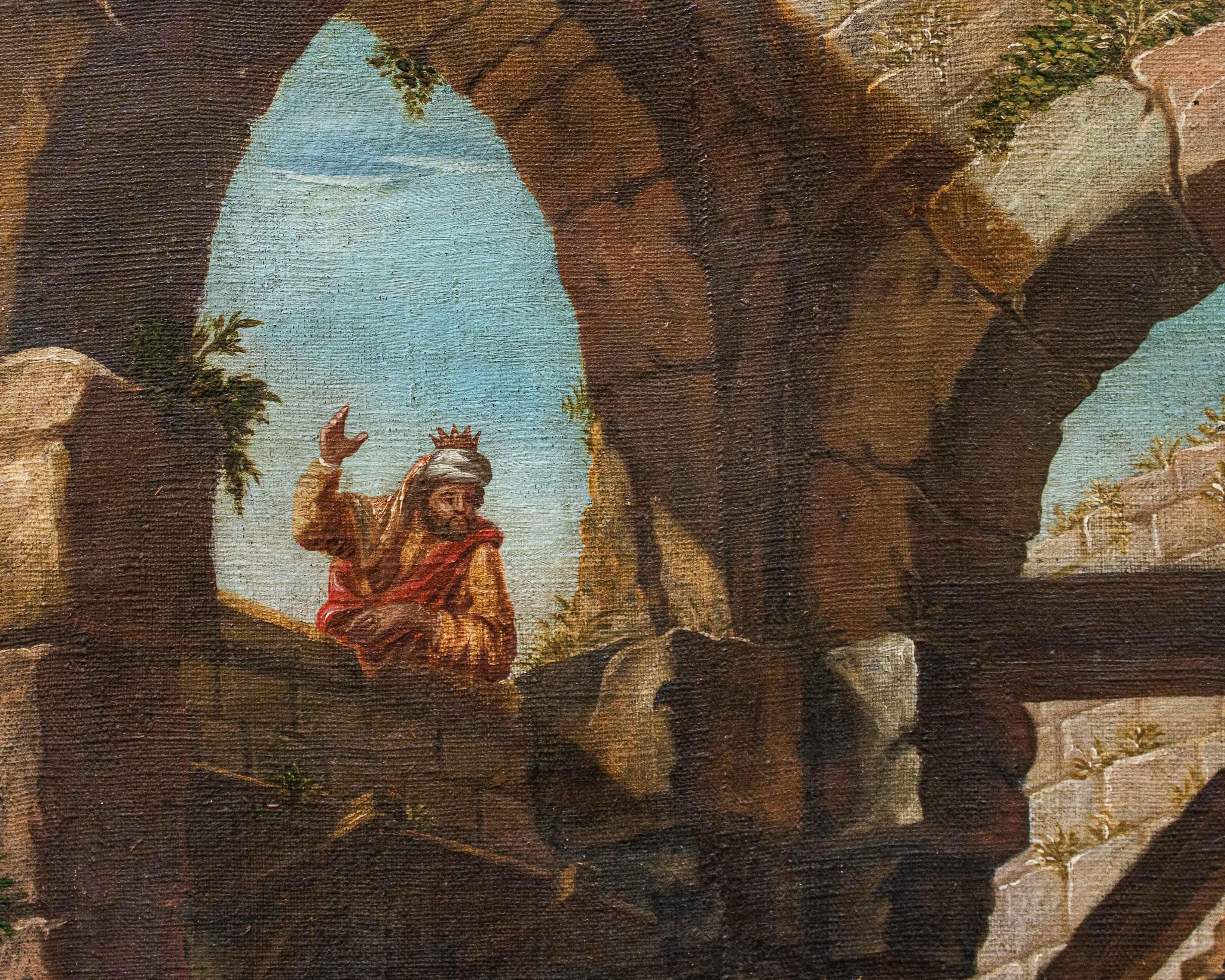 Canvas Daniel in the lions' den, Italian School, oil on canvas, 18th century For Sale