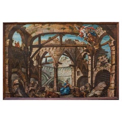 Daniel dans la fosse aux lions, école italienne, huile sur toile, XVIIIe siècle