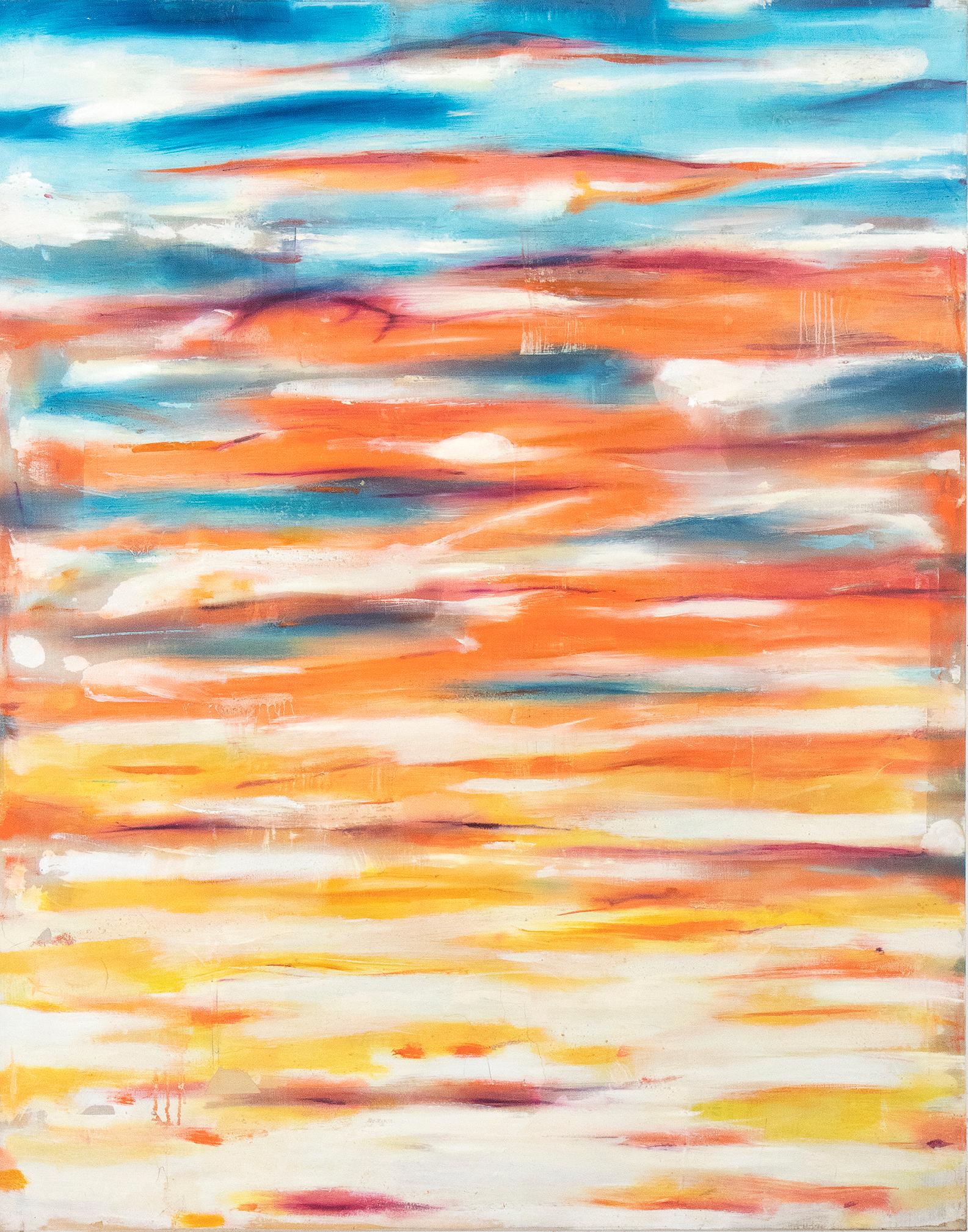 This abstract landscape view of a burning sky at sunset time express all the potential and energy of the natural elements described with a intense painting. Daniele Righi Ricco was  born in Naples he move to the Academy of Urbino where was graduated