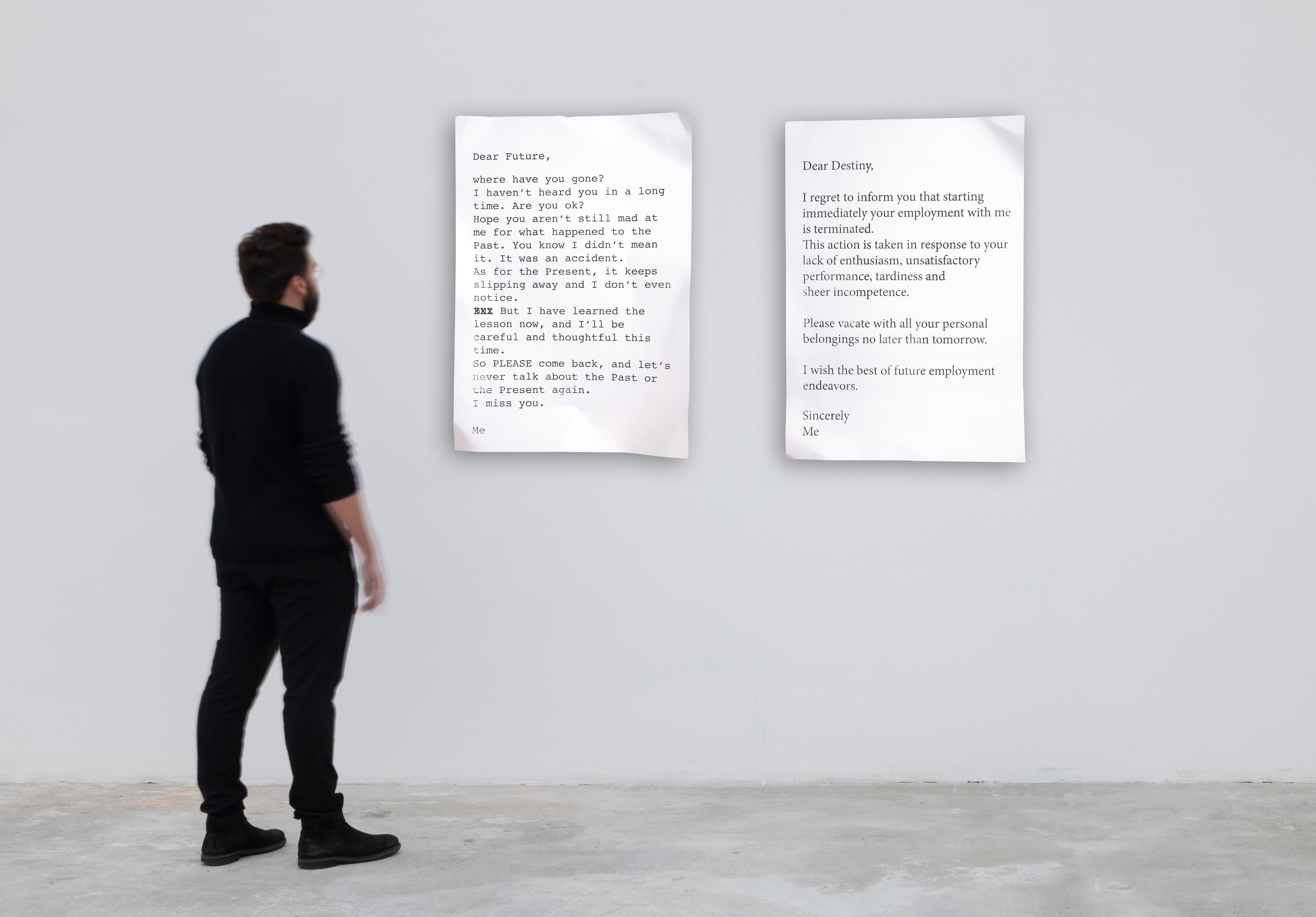 Daniele Sigalot, Dear Future, letter, text, black, white, aluminium, oil pastels - Sculpture by Daniele Sigalot 