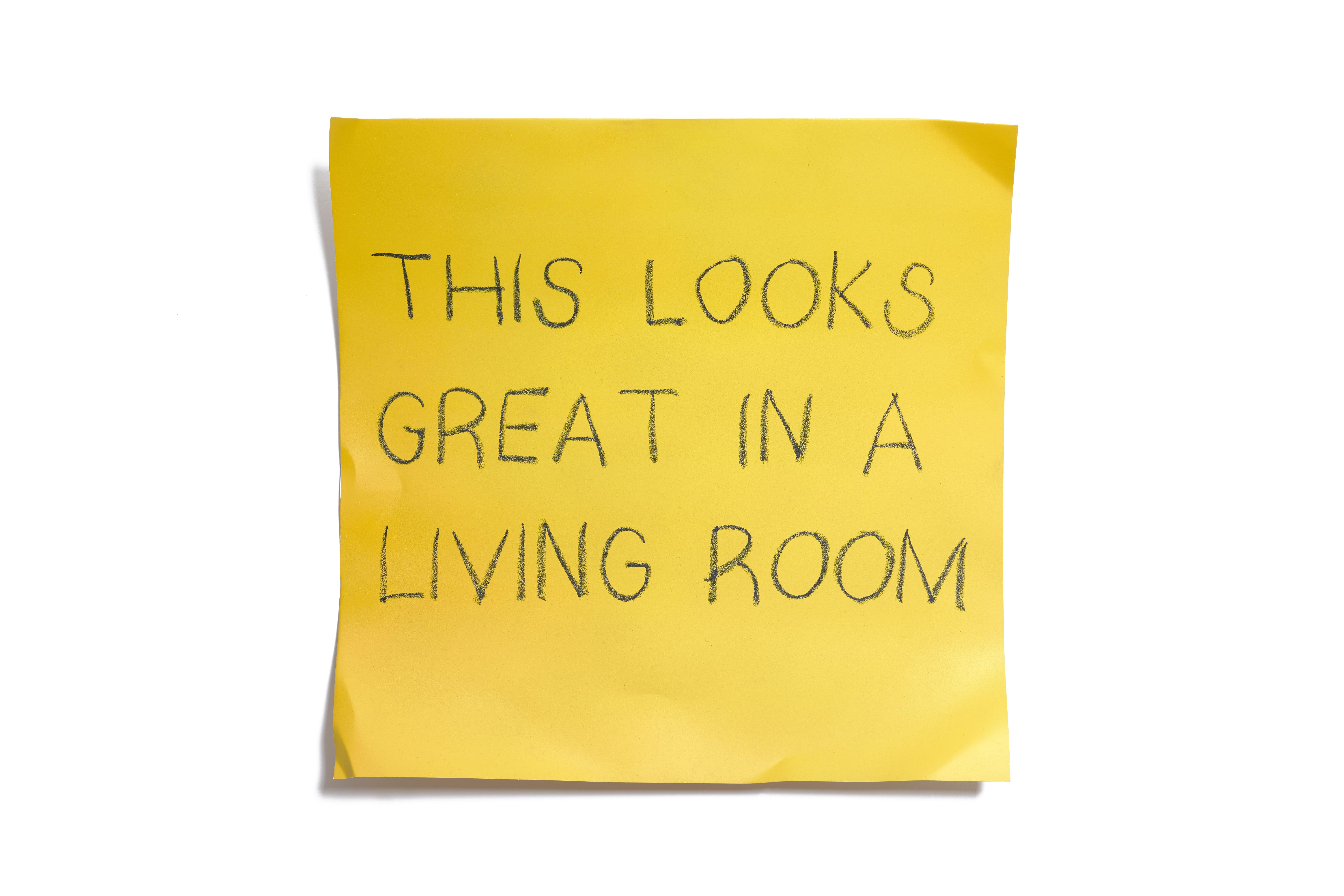 Daniele Sigalot, Your living room wants it - Words, 2020, mixed media, Yellow