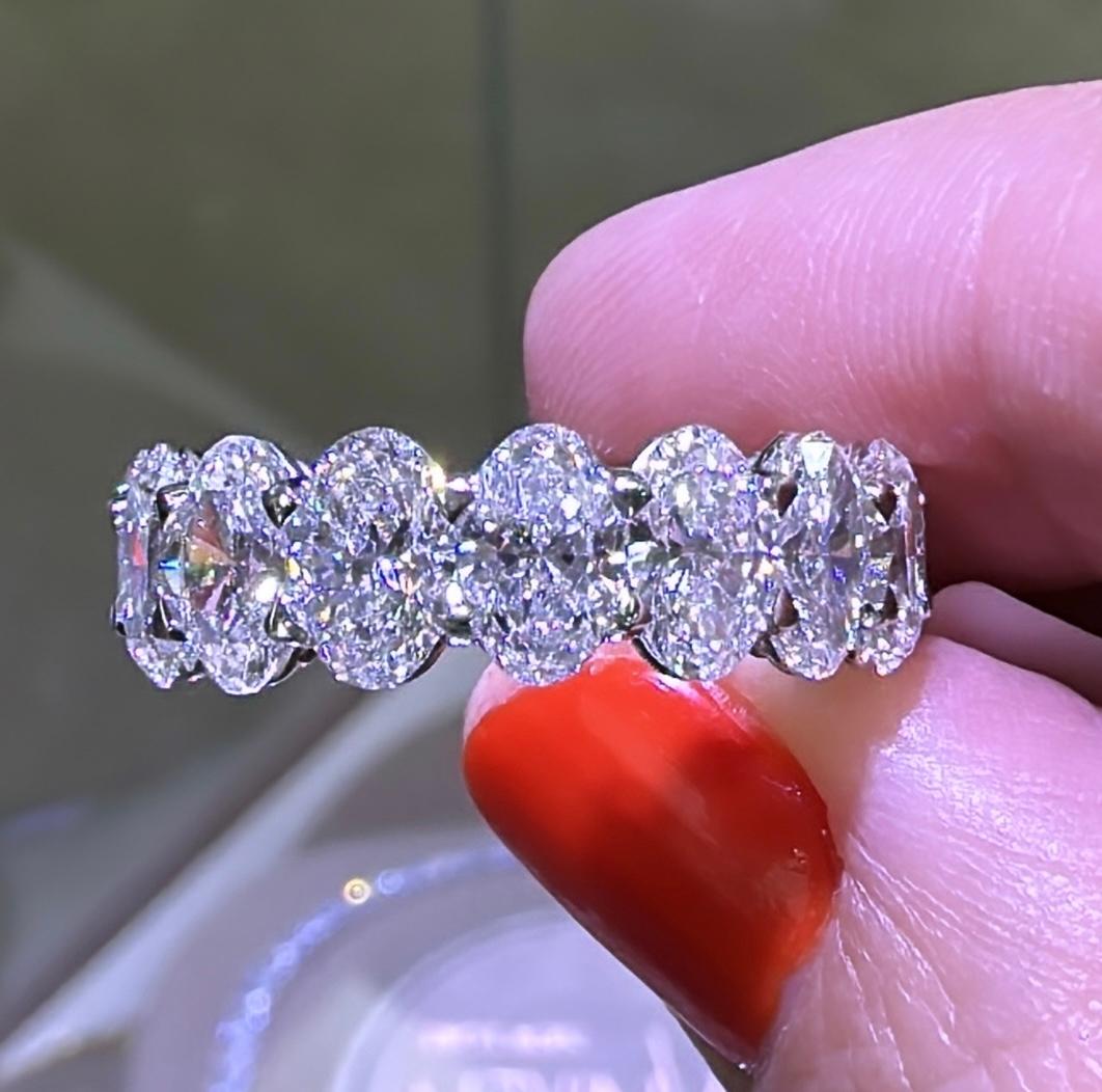 Oval cut diamond eternity band is absolutely amazingly crafted in luxurious Platinum and made with 16 oval cut diamonds of each GIA certified stone 7.24carats! True fit for a queen. Everyone will gasp with thrill when seeing it on her hand.
Metal: