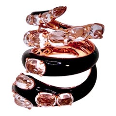 Daniella Kronfle 18K Pink Gold Faceted Quartz & Black Ceramic Snake Ring