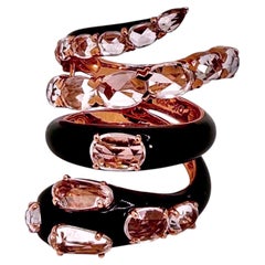 Daniella Kronfle 18K Pink Gold Faceted Quartz & Black Ceramic Snake Ring