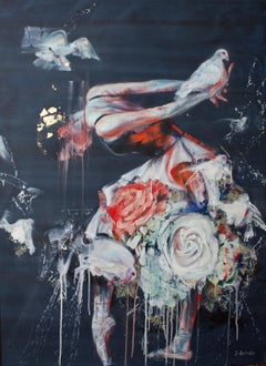 „Divine Messenger“ – Öl auf Leinwand, zeitgenössische abstrakte figurative Malerei, signiert