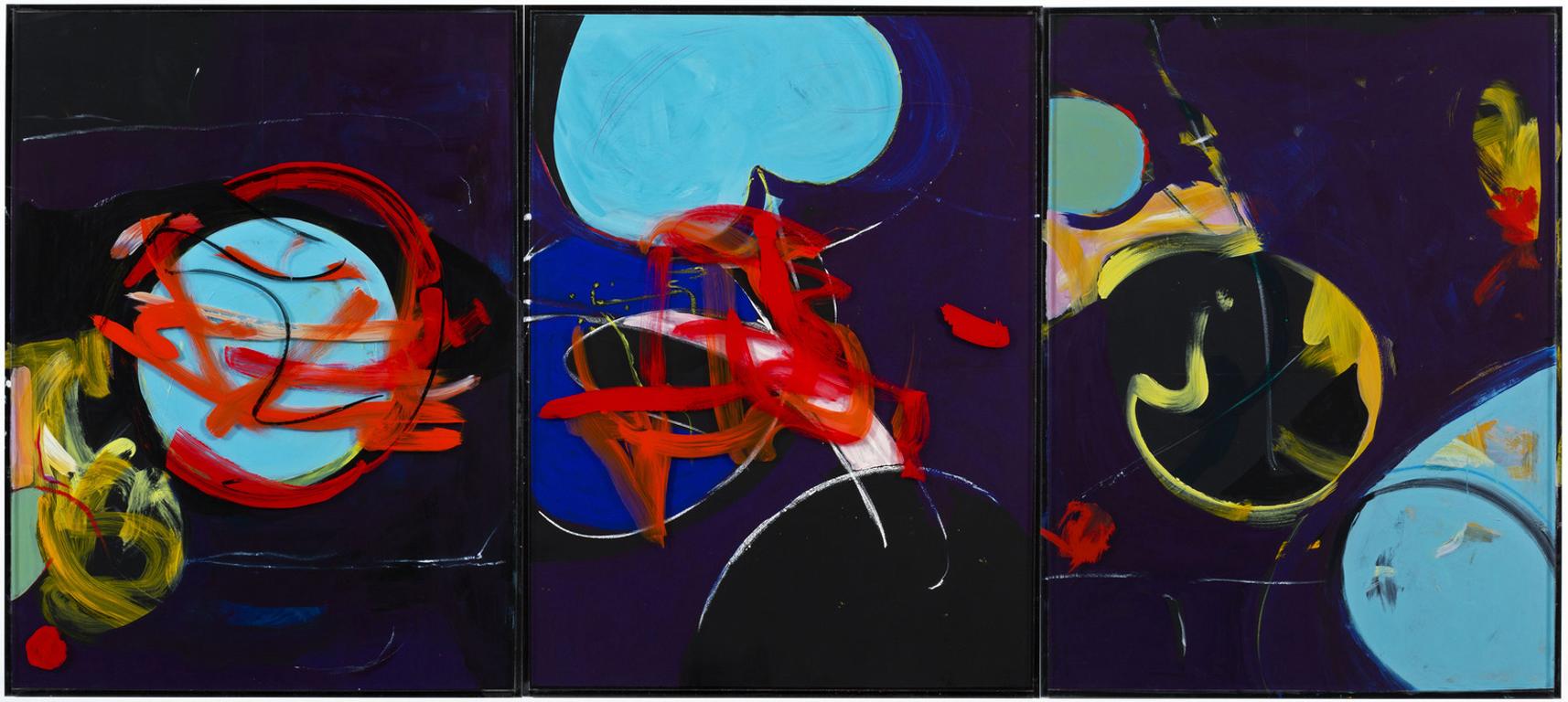 Danielle Frankenthal Abstract Painting - Night with Frog Song (triptych)