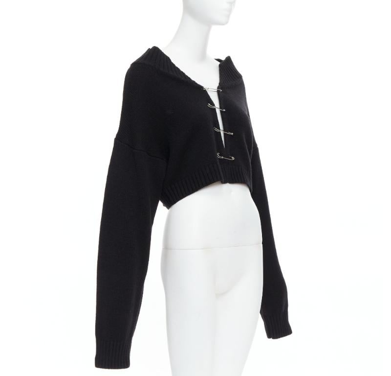 Gray DANIELLE GUIZIO black virgin wool blend silver safety pin cropped cardigan XS/S For Sale