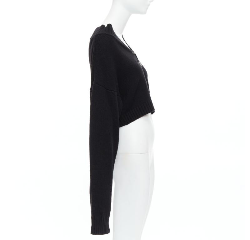DANIELLE GUIZIO black virgin wool blend silver safety pin cropped cardigan XS/S In Excellent Condition For Sale In Hong Kong, NT