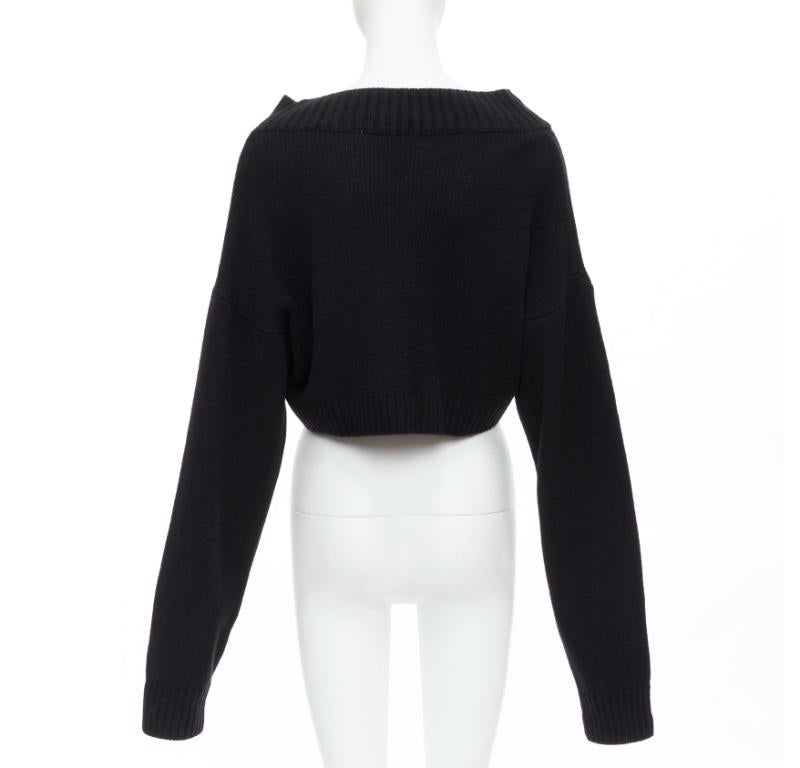 Women's DANIELLE GUIZIO black virgin wool blend silver safety pin cropped cardigan XS/S For Sale