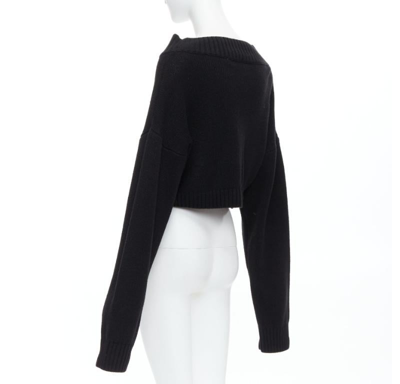 DANIELLE GUIZIO black virgin wool blend silver safety pin cropped cardigan XS/S For Sale 1