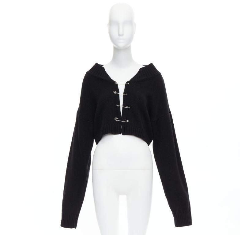 DANIELLE GUIZIO black virgin wool blend silver safety pin cropped cardigan XS/S For Sale 4