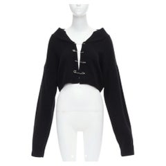 DANIELLE GUIZIO cardigan nero in misto lana vergine con spilla da balia argentata XS/S