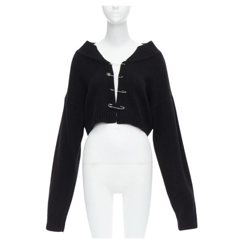 DANIELLE GUIZIO black virgin wool blend silver safety pin cropped cardigan XS/S For Sale