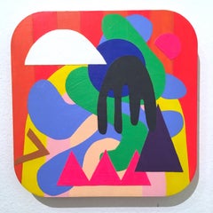 Tiny II, 2018, farbenfrohe Farbpalette, leuchtendes abstraktes geometrisches Gemälde, kleines Quadrat