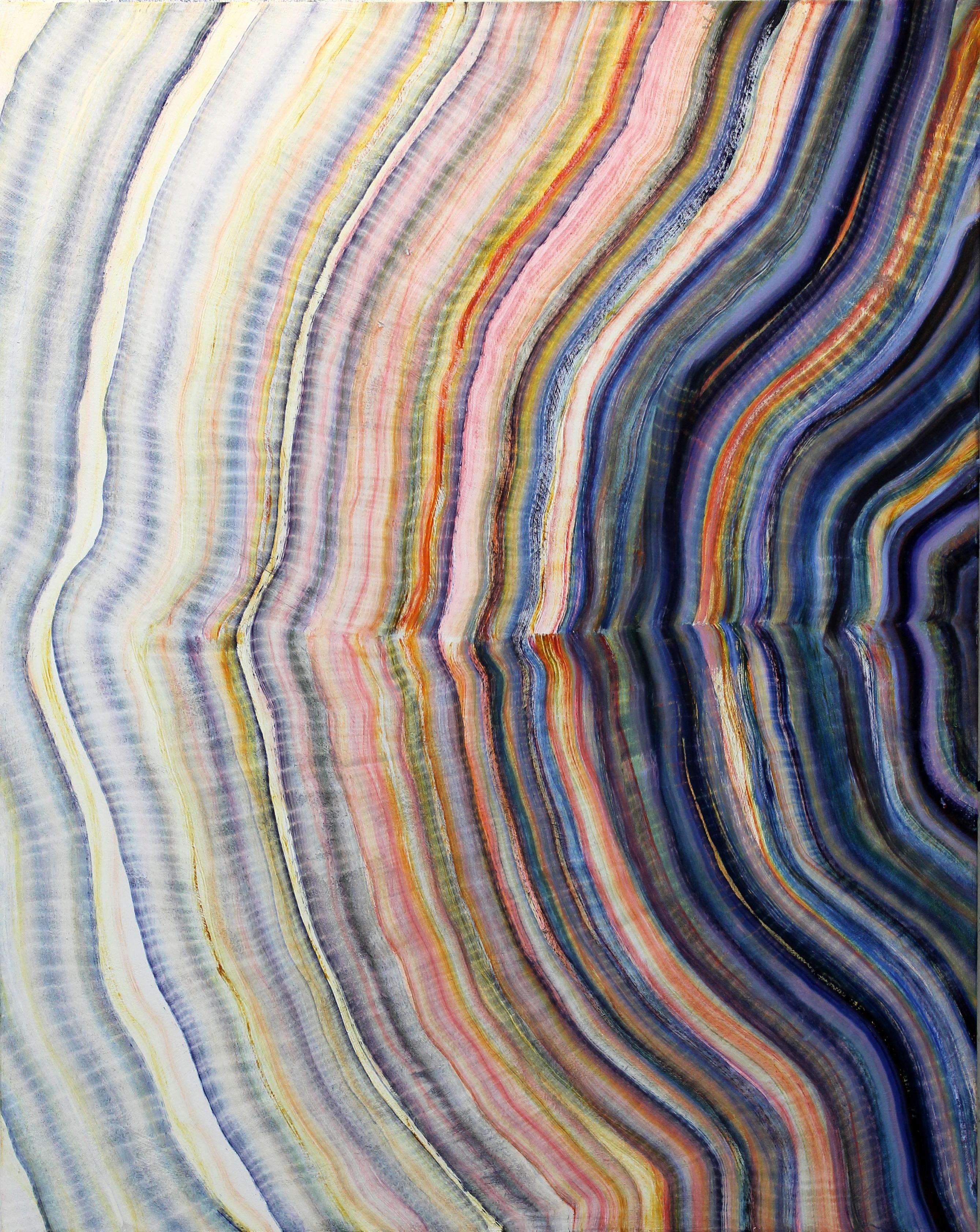 Danielle Riede translates movement through space in her dynamic paintings. Acting as a cartographer, Riede shows trajectory, time, and force in her multi-chromatic smears of oil paint and plaster. Thin, shimmering trails suggest the ephemerality of