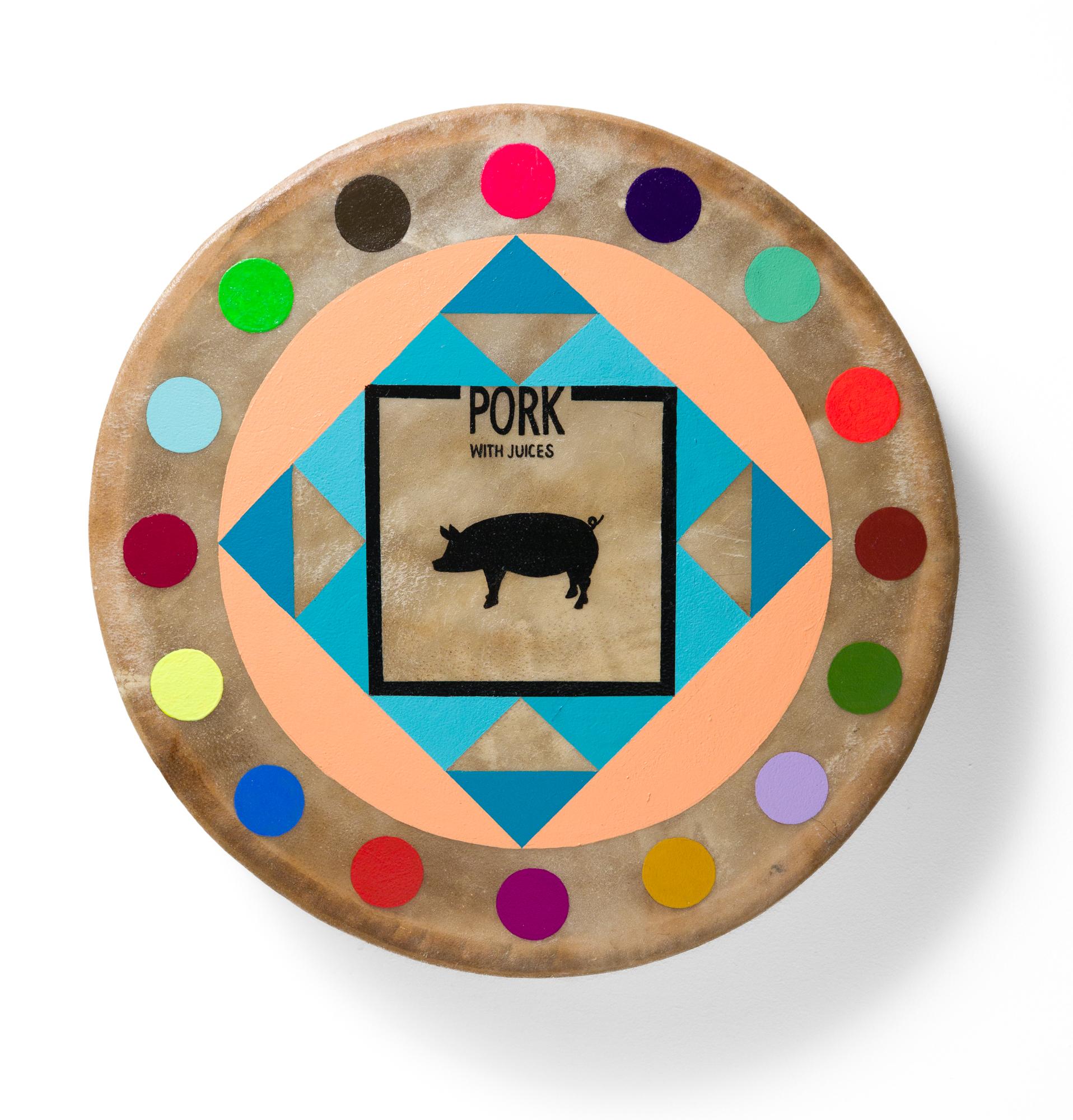 "Pork and Juices" Native-inspired geometric patterns on hand drum - Mixed Media Art by Danielle SeeWalker