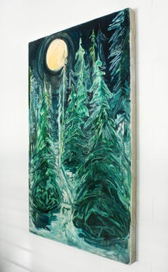 Among Trees- Landscape, Linen, Oil Paint, Canvas, Painting, Blue, Green, Trees