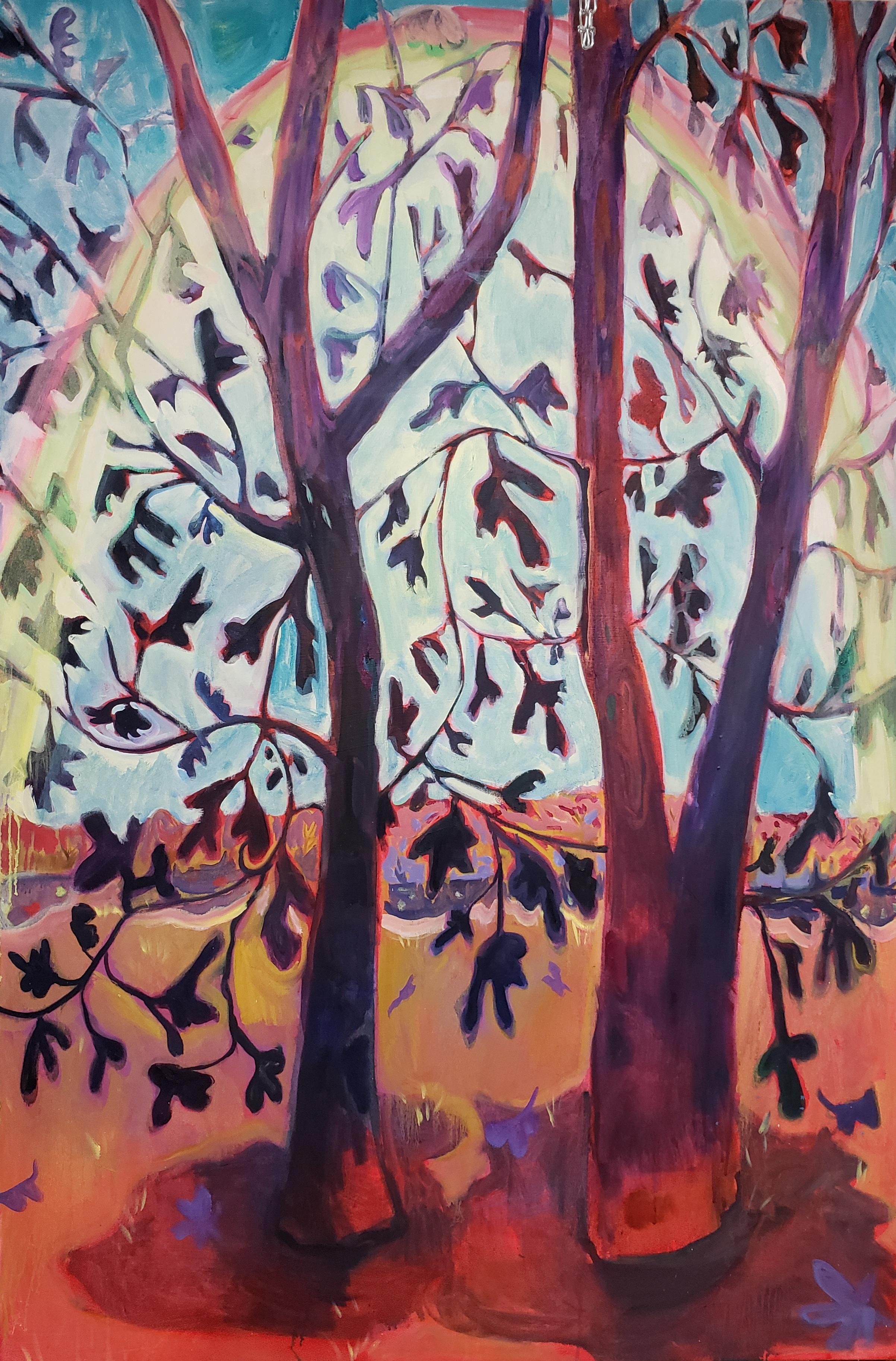 Danielle Winger Landscape Painting - Between Two Gardens- Oil Paint, Canvas, Painting, Landscape, Vibrant, Rainbow