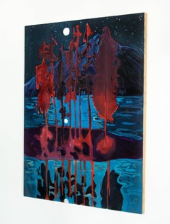 Cricket's Song- Oil Paint, Wood, Blue, Violet, Painting, Landscape, Vibrant