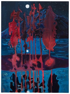 Used Cricket's Song- Oil Paint, Wood, Blue, Violet, Painting, Landscape, Vibrant
